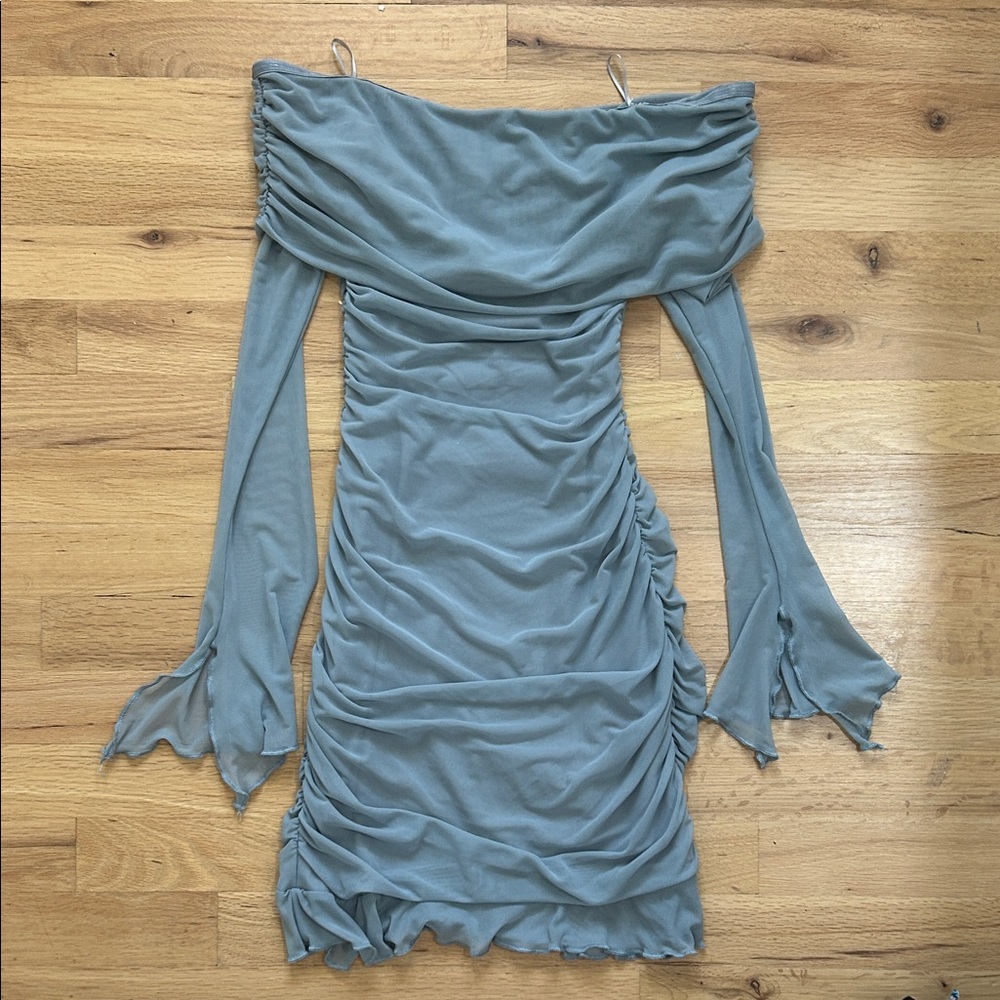 Windsor Blue Off-Shoulder Long Sleeve Dress